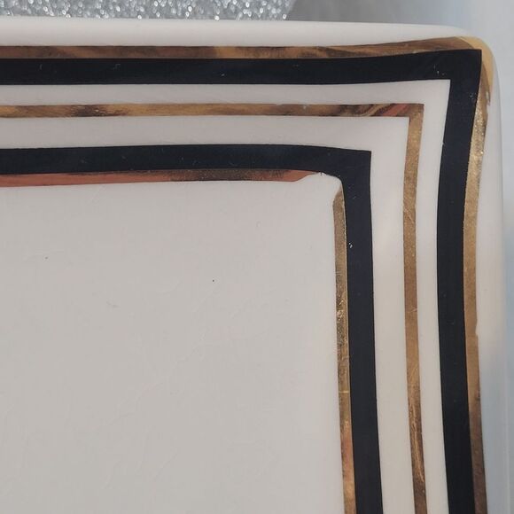 Terramoto Ceramic Halloween Spooky Serving Tray Platter White Black Gold Stripes - Picture 11 of 12